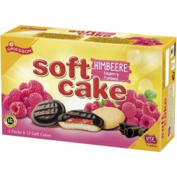 Soft Cake piškoty s čokoládovou polevou a malinovu náplní  300g