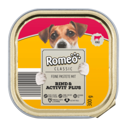 Romeo-Plnohodnotné krmivo pro psy, hovězí Activit plus vanička,300 g