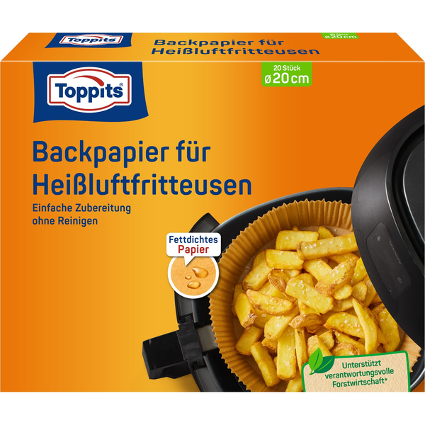 Toppits kulatý pečicí papír Air Fryer square pro horkovzdušnou fritézu, 20 ks