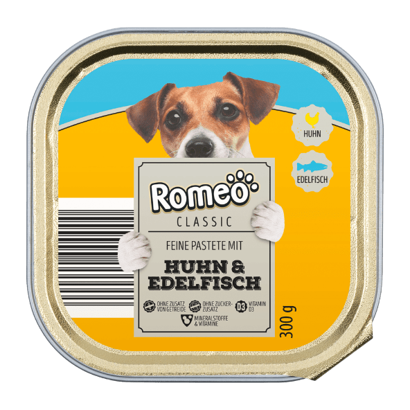 Romeo-Plnohodnotné krmivo pro psy, kuřecí a ryba,300g